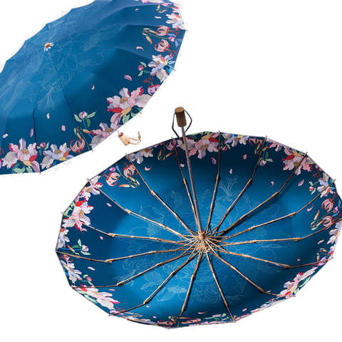 Зонт женский складной с защитой от УФ-излучения, зонтик от дождя, ветрозащитный дорожный из титана и розового золота 16 к в японском стиле 4000860419844