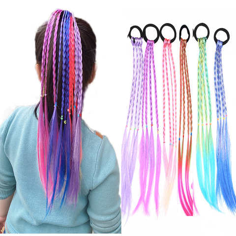 Новые красочные парики для девочек, повязки на голову с хвостом, резинки, красивые повязки для волос, украшение для волос, Детские аксессуары для волос 4000882579678