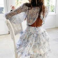 Женское мини-платье с цветочным принтом, открытой спиной и V-образным вырезом 4000883462624