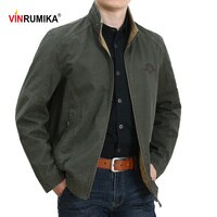 Демисезонная Двухсторонняя куртка цвета хаки из 100% хлопка для мужчин среднего возраста, пальто в повседневном стиле для отца, мужские пальто армейского зеленого цвета 4000900671793