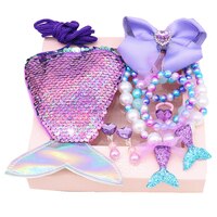 Набор ювелирных изделий, с блестками, кошельком, ожерельем, браслетом, бантом, зажимом для волос, серьги-ракушки, подарок для принцессы Эльзы, для девочек 4000909260073