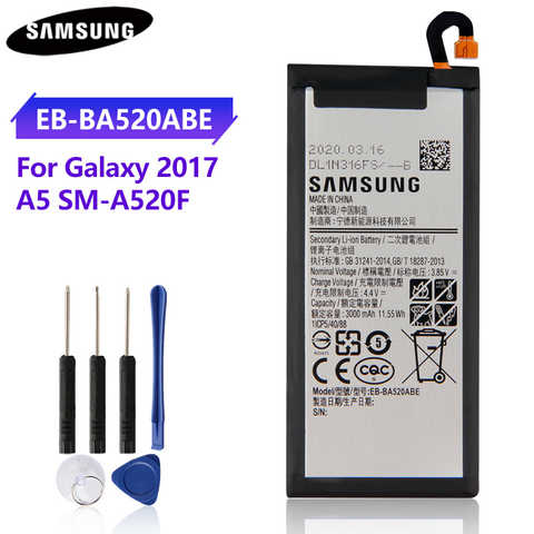 100% Оригинальная Аккумуляторная батарея для Samsung GALAXY A5 2017 A520F EB-BA520ABE 2017 версия 3000 мАч запасная батарея для телефона 4000910209766