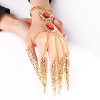 Модный индийский тайский золотой браслет на палец, блестящий красный кристалл, женский браслет для танца живота, ювелирные изделия 4000926588900