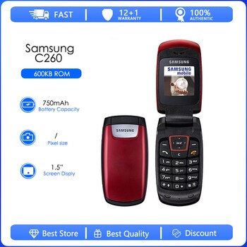 Восстановленный Samsung C260-Оригинальный разблокированный телефон-раскладушка диагональю 1,5 дюйма без камеры с громкоговорителем сотовый телефон поддерживает только английский язык 4000927769060