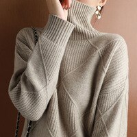 Женский Теплый вязаный свитер-водолазка, теплый шерстяной пуловер большого размера с высоким воротником, Осень-зима 2022 4000935449395