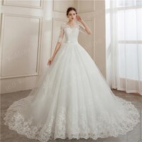 Бальные платья для невесты с кружевной вышивкой и коротким рукавом, модные классические свадебные платья с V-образным вырезом, простое блестящее платье 4000938412408