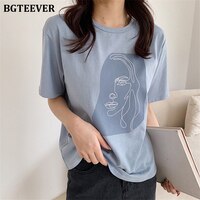 Женская летняя футболка BGTEEVER с абстрактным принтом в виде человеческого лица, модные женские топы с коротким рукавом, белые футболки, женские топы с круглым вырезом, 2020 4000957499657