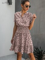 Платье женское леопардовое повседневное с оборками, черное облегающее мини-платье на пуговицах, фиолетовая одежда с талией, одежда для женщин, лето 2022 4000958537341