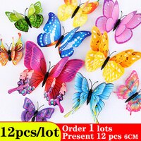 Настенные наклейки в виде бабочек, домашний декор, многоцветные двухслойные 3D наклейки в виде бабочек, 12 шт./лот для украшения гостиной 4000958827030