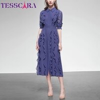 Женское шифоновое платье-рубашка TESSCARA, элегантное офисное коктейльное платье высокого качества, дизайнерское платье с оборками для вечерние ны и лета 4000960831091