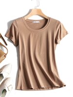 Высококачественная простая футболка, Женская хлопковая эластичная Базовая футболка, 2022 летние топы, футболка с коротким рукавом, женские футболки, S-5XL 4000971409549
