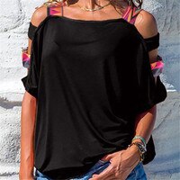Женская рубашка с открытыми плечами, с винтажным принтом в стиле бохо, однотонная туника с короткими рукавами, свободная футболка Топ 4000977292642