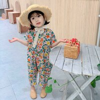 Комбинезон для девочек 2020, летние комбинезоны с цветочным принтом для девочек, повседневные Костюмы в Корейском стиле для девочек, детская одежда 4001004816467