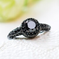 Винтажное обручальное кольцо с черным круглым Цирконом 4001006751202