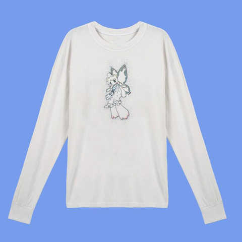 Женская хлопковая толстовка Y2k, свободная белая рубашка с принтом ангела, с длинным рукавом, большого размера, осень 4001007549980