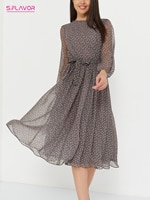 Женское шифоновое платье в горошек S.FLAVOR, повседневное винтажное платье миди с длинным рукавом и круглым вырезом 4001014289513