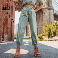 Женские брюки-карго catonATOZ, зеленые плиссированные джинсы с высокой талией, свободные джинсы-бойфренды, повседневные брюки, 2248 4001026553469