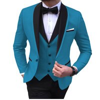 Мужские костюмы с синим разрезом, черные повседневные смокинги с отложным воротником и шалью для свадьбы, мужские костюмы для женихов, мужские костюмы 2022 (Блейзер + жилет + брюки) 4001034625156