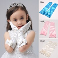 Длинные атласные перчатки для девочек, белые Очаровательные перчатки для дня рождения, детские перчатки, перчатки для девочек с пальцами и цветами 4001035440891