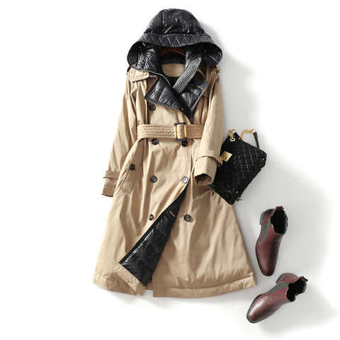 Женский пуховик с капюшоном, Длинная зимняя куртка на белом утином пуху, ветрозащитное пальто с поясом, 2021 4001036283769