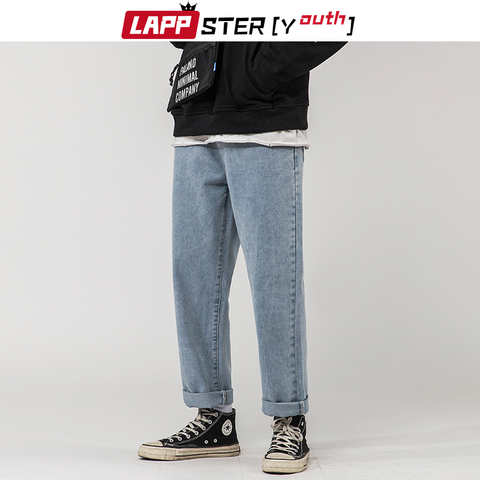 LAPPSTER-Молодежные корейские синие джинсовые брюки для мужчин 2022 мужские свободные однотонные винтажные штаны из денима мужские корейские модные серые джинсы 5XL 4001055851479