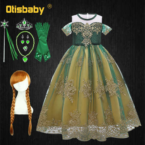 Нарядное сказочное платье Эльзы и Анны для девочек, костюм Анны на Хэллоуин, детское вечернее зеленое кружевное платье, элегантные свадебные платья для девочек 4001057687477