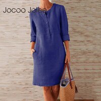 Винтажное прямое платье Jocoo Jolee с длинным рукавом, мини-платье оверсайз, женское повседневное однотонное платье-туника из хлопка и льна с длинным рукавом 4001061617350