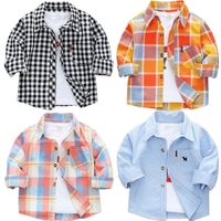 Рубашка для маленьких мальчиков, детские блузки, модные детские рубашки с длинным рукавом для малышей, Детская Повседневная Блузка с отложным воротником, детская одежда 4001065961121