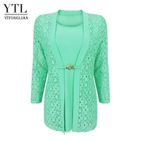 YTL женская блузка размера плюс из двух частей с рукавом 3/4 мятный Офисная Рабочая деловая кружевная брошь на пояс Туника Топ рубашка H384 4001068665220