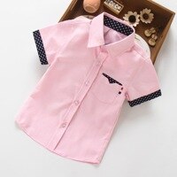 Детская хлопковая рубашка с коротким рукавом, однотонная, для мальчиков, лето От 3 до 11 лет 4001076700985