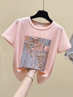 Женская футболка с коротким рукавом, розовая, летняя, белая 4001082085768