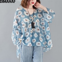 Женская шифоновая блузка DIMANAF, Повседневная тонкая пляжная рубашка оверсайз с цветочным принтом, синяя Просторная блузка, лето 2022 4001087375952