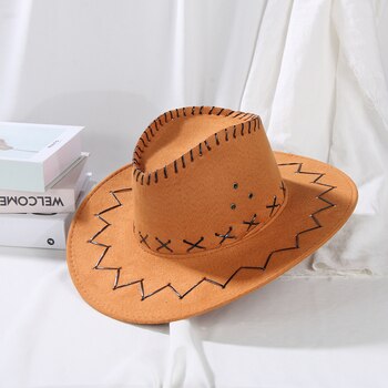 Шляпа Ковбойская из искусственной кожи, с широкими полями, черная, белая, розовая 4001094176362