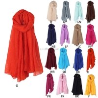 Женский длинный шарф, винтажный хлопковый льняной шарф, элегантный однотонный, черный, красный, большой хиджаб, 16 цветов 4001094926319