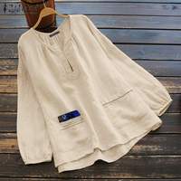 Коллекция 2022 года, элегантные топы ZANZEA в стиле пэчворк, Женская Осенняя блузка, рубашки с длинным рукавом, женские повседневные блузы, Женская Хлопковая сорочка 4001095516864