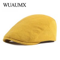 Wuaumx весенне-осенние береты головной убор мужские вязаные кепки с козырьком Повседневный Модный женский берет однотонный желтый синий остроконечный плоский головной убор Кепка с утконосом 4001102601031