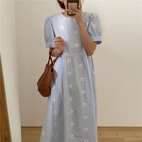 Женское винтажное платье с цветочной вышивкой, длинное вечернее платье с рукавами-фонариками, в Корейском стиле, лето 2021 4001112663109