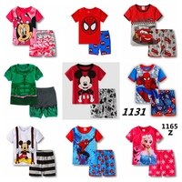 Летний детский пижамный комплект, футболка с коротким рукавом, шорты, Пижама с Микки Маусом, Детская Пижама для мальчиков и девочек, мультяшная Пижама Человека-паука, детская одежда для сна 4001113178752