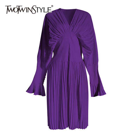 Женское плиссированное платье TWOTWINSTYLE, винтажное платье с длинным рукавом и v-образным вырезом, весна-лето 2022 4001115480708
