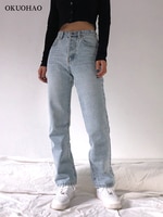 2022 мешковатые джинсы с высокой талией, женские повседневные Прямые свободные брюки, джинсы для мамы, модные удобные свободные брюки бойфренда 4001135959019