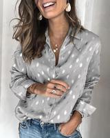 Женские рубашки с отложным воротником, свободная рубашка с длинным рукавом для женщин, повседневные женские рубашки в горошек 4001136094668