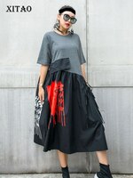 XITAO платье, модное, новое, с высокой талией, элегантное, 2020, летний пуловер в стиле пэчворк, хит, цвет богини, веер, Повседневное платье GCC3514 4001140301070