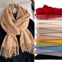 Женский кашемировый шарф, однотонные толстые теплые повседневные зимние шарфы для дам, хиджабы, пашмины, шали, обертывания, кисточка для женщин, Echarpe 2022 4001152897878