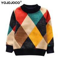 Свитер для мальчиков, детский полосатый клетчатый свитер, вязаная детская одежда, осенне-зимний утепленный бархатный теплый свитер для мальчиков 4001159465465