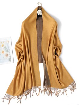 2022 дизайнерский Женский кашемировый шарф хиджаб, зимняя шаль, накидка из пашмины, однотонная Бандана с кисточками, женские блестящие шарфы 4001162011947