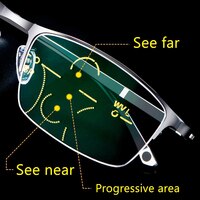 Готовые прогрессивные Мультифокальные очки для чтения, мужские, фотохромные, с защитой от синего света, пресбиопические очки, прозрачные, в металлической оправе 4001175799648