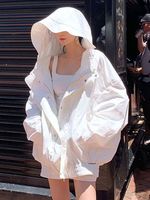 Белая куртка, базовые пальто 2022, летняя Свободная Женская ветровка большого размера, Куртка Harajuku с капюшоном для студентов, BF пальто QT93 4001186334356