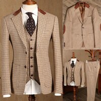 Пиджак мужской твидовый, коричневый, классический приталенный, под смокинг, Свадебный, деловой пиджак, брюки, 2021 4001188664181