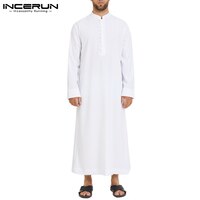 Мусульманский мужской Jubba Thobe с длинным рукавом, однотонный цвет, 2022, воротник-стойка, исламский арабский кафтан, Мужская Abaya воздухопроницаемые халаты INCERUN 4001195903834