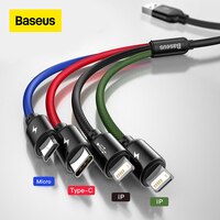 Baseus 3 в 1 USB-кабель Тип C кабель для Samsung Xiaomi Mi 4 в 1 кабель для iPhone 14 13 12X11 Pro Max зарядное устройство Micro USB кабель 4001196591898